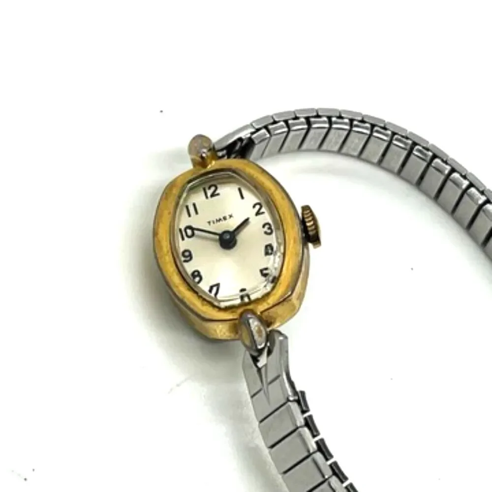 VINTAGE TIMEX WATCH Cavatina Ladies Gold Tone Oval Stretch Band AS IS